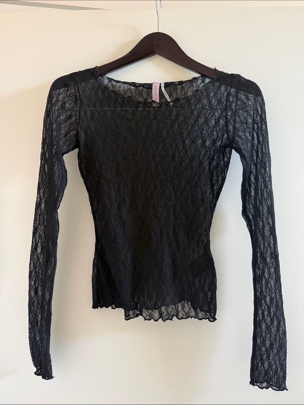 Urban Outfitters Black Sheer Lace Long-Sleeve Top